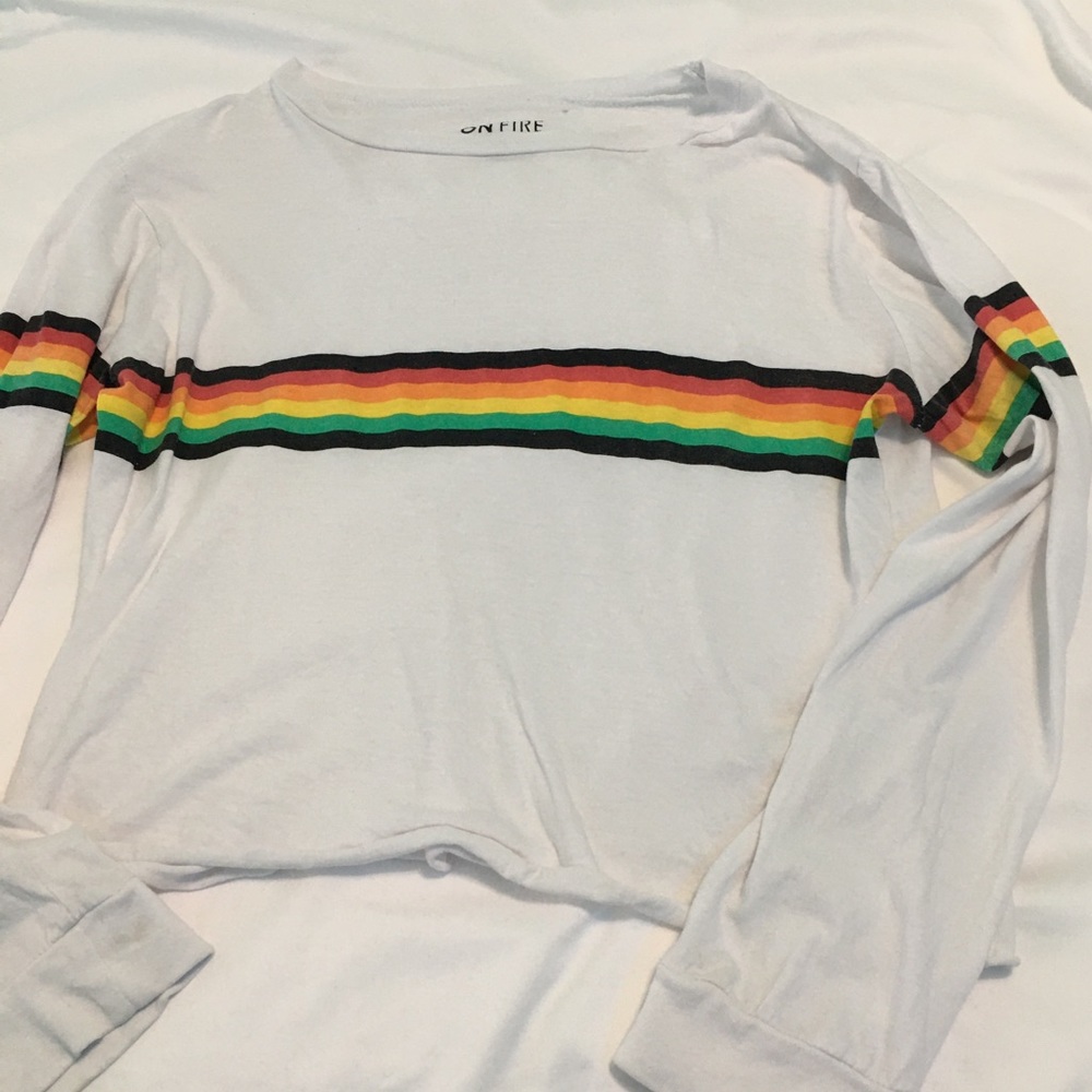 Long sleeve rainbow striped tee